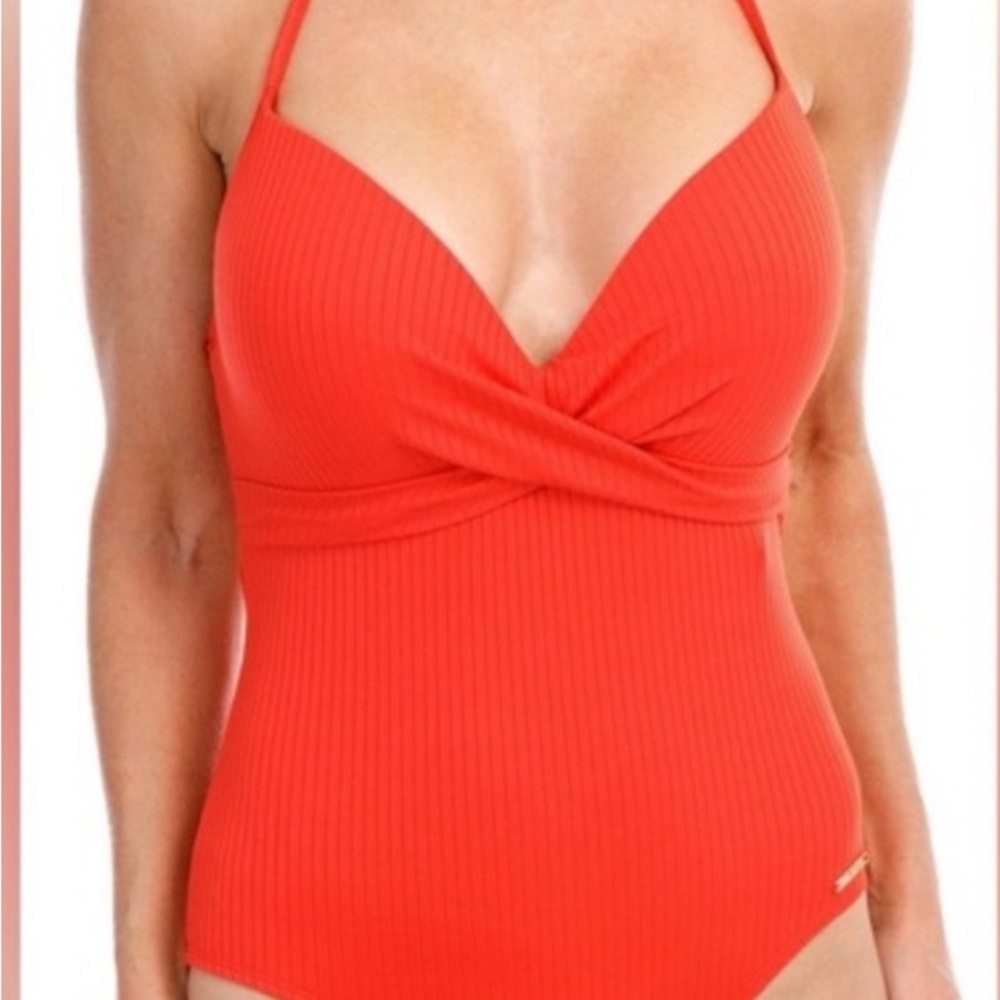 VINCE CAMUTO Orange Tie Back Ribbet Texture Sweetheart Neckline
Swimsuit Size 14